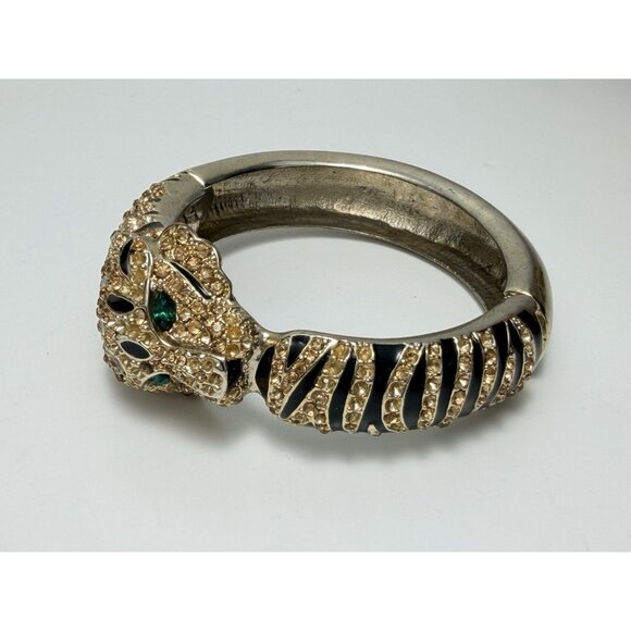 Vintage Chunky Gold Tone Statement Bangle Bracelet Size 7 Costume Jewelry - Picture 7 of 9